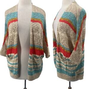 Urban Outfitters BDG Cardigan Striped Dolman Short Sleeves Cotton Beige Womens S